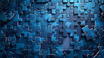 Fototapete - A futuristic puzzle background using silhouettes of the pieces combined into a pattern. Modern illustration on a blue background.