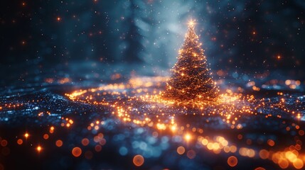 Leinwandbilder - Digital Christmas tree in a futuristic style. Abstract card for Happy New Year greetings. Tree with light effect for cyber technology theme