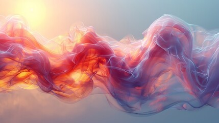 Canvas Print - The concept of the power radiation of air flow. Warm air flow on a light background. Infrared wind wave light effect. Realistic movement of rarefied water from a humidifier.