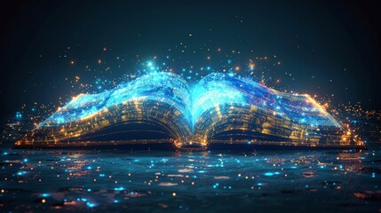 Leinwandbilder - The concept of new technologies in e-education and e-books. Modern illustration with black background.