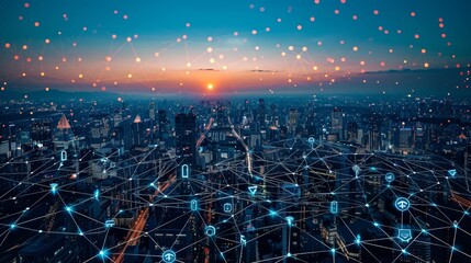 Poster - Telecommunications and smart cities concept. 5G. Internet of Things (IoT).