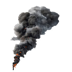 Sticker - Smog with fire, dark fog clouds or steam trails, industrial smog, factory or plant environmental air pollution on transparent background, 3D  illustration. A set of icons.