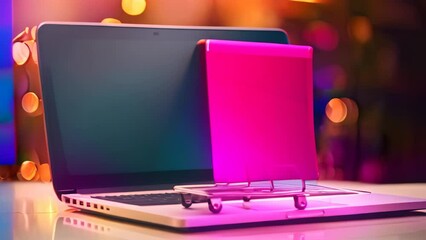 Poster - Shopping cart with credit cards on laptop. Online shopping concept, Shopping cart and shopping bags on laptop. Online shopping concept, AI Generated