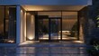 © Dvid - Glass front door that lets in a lot of light with side lighting and a dark wall section in a modern style