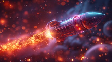 Leinwandbilder - Space rocket flying with planets. Low poly style. Abstract geometric background. Wireframe light connection structure. Modern 3D graphic concept. Isolated  illustration.