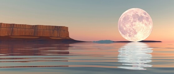 Wall Mural - Stunning nighttime panorama with the full moon on the sea