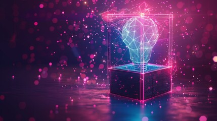 Leinwandbilder - A simple abstract box with a light bulb. Think outside the box. Geometric background with wireframe light connections. Modern 3d graphic concept. Isolated  illustration.