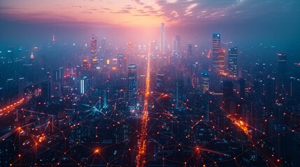 Leinwandbilder - Smart city and IoT concept with wide image for banner advertisement. Digital transformation.