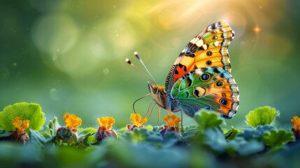 Aufkleber - Butterfly lifecycle, transformation from caterpillar to butterfly. Startup or investment or business transformation concept in a digital futuristic style.