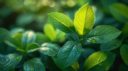 Poster - Using natural green leaves plants as spring background cover page for environment ecology or greenery wallpaper in the garden at summer...