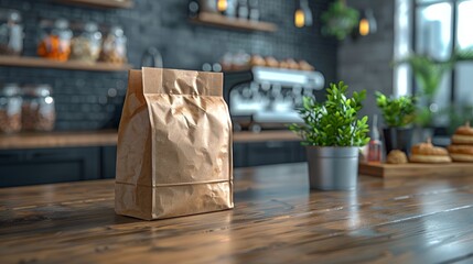 Sticker - A brown paper bag that is 100% recyclable and reusable on a counter. A printed plea asks users to recycle and reuse this bag.