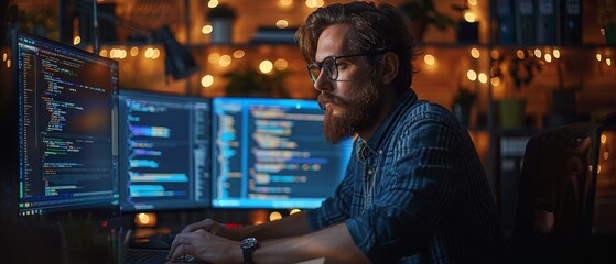 Aufkleber - Programmer working in a software development company. Website design.
