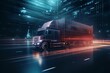 Captivating Abstract Composition with 3D Delivery Truck and Digital Grid, blurred lines, wireframe, modern, digital art
