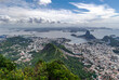 Panorama view on Rio de Janeiro, Sugar Loaf and Botafogo bay in Atlantic ocean, viewed from Corcovado mountain. Brazil.