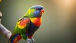 A vibrant rainbow lorikeet perched on a branch, its rainbow-colored feathers catching the sunlight in a dazzling display.