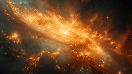 Wall Mural - Abstract background of orange fire galaxy in the dark space, sci-fi background