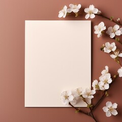 Wall Mural - Invitation card,  white cherry blossom