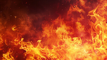 Poster - fire illustration with bright, glowing flames on a dark background