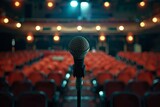 Fototapeta  - Close-Up of a Microphone on Stage Overlooking an Empty Theater Auditorium