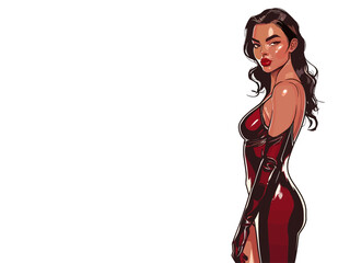 Wall Mural - Sexy brunette woman in red dress. Sketch. Vector illustration.