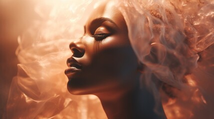 Poster - Generative AI Hazy and diffused textures blending together to form an abstract and dreamy scene. Black woman