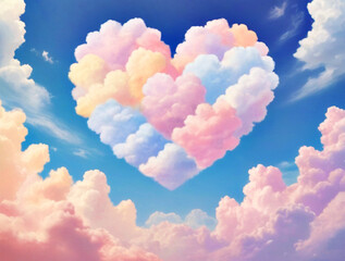 Clouds in the sky in the shape of white and pink hearts, love concept Valentine's day heart, sky, blue, nature, clouds, love, background, shape, love, outdoor, weather, day, romantic.