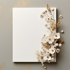 Wall Mural - Invitation card,  paper with flowers and butterflies