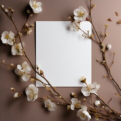 Sticker - Invitation card,  cherry blossom on wooden background