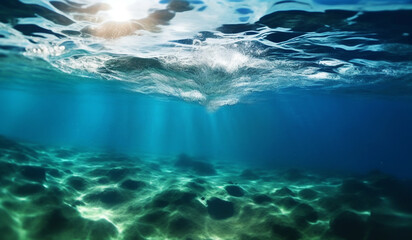 Wall Mural - Fantastic sea underwater landscape, diving in the sea waves.

