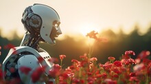 A Robot In A Field Of Flowers