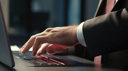 Poster - Close up of someone typing on a laptop. Suitable for technology and business concepts