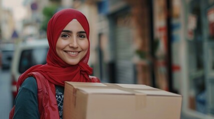 Wall Mural - Portrait of a delivery person at a courier service