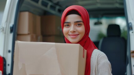 Wall Mural - Portrait of a delivery person at a courier service