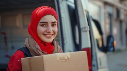 Wall Mural - Portrait of a delivery person at a courier service