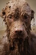 A brown dog covered in mud, suitable for pet care themes