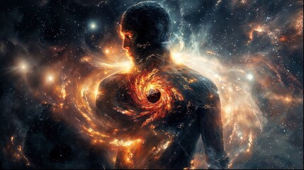 Wall Mural - this captivating image showcases a human figure with a cosmic galaxy within, symbolizing the infinit