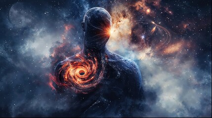 Wall Mural - An artistic image blending the human form with the captivating elements of swirling stars and expansive space