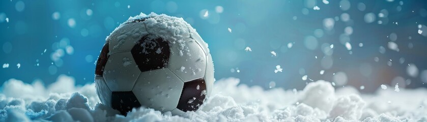Wall Mural - A soccer ball or football is sitting in the snow
