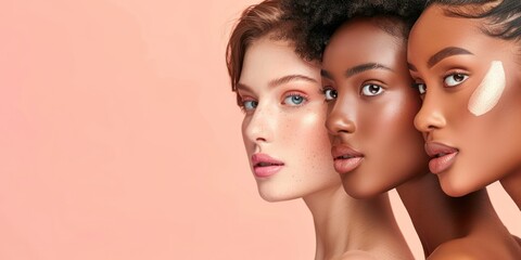 Wall Mural - beautiful model women with amazing skin, isolated on blush pink gradient background