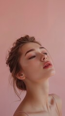 Wall Mural - beautiful model women with amazing skin, isolated on blush pink gradient background