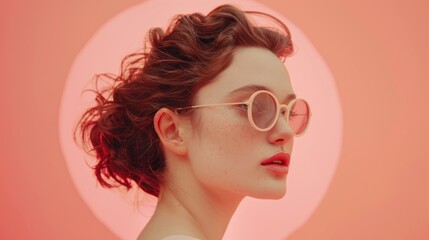 Wall Mural - fashion woman sunglasses lady girl trendy lifestyle young light pastel peach beautiful attractive on
