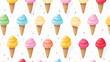Cute ice cream vector flat seamless pattern in brigh