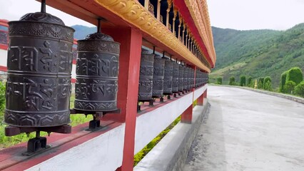 Wall Mural - Beautiful tdl buddhist monastery architecture design at morning at dirang monastery arunachal pradesh india.