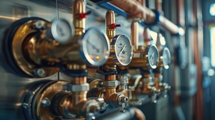 Poster - Detailed view of a cluster of gauges on a wall, suitable for industrial or technology concepts