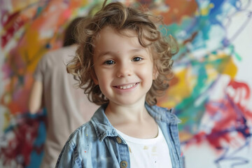 Sticker - portrait of a smiling child who paints