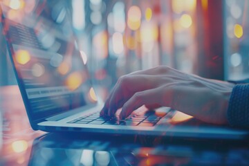 Poster - person typing on a laptop computer. suitable for technology and remote work concepts