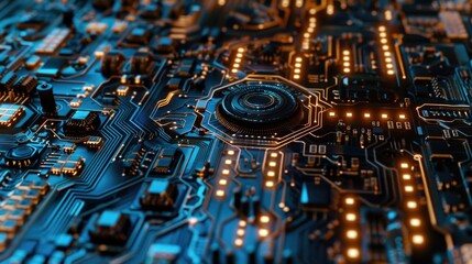 Poster - Detailed view of a computer circuit board. Ideal for technology concepts