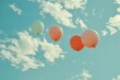 Colorful balloons flying in the sky on a sunny day. Vintage color tones Generative AI