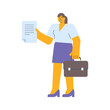 Businesswoman holding document and holding suitcase