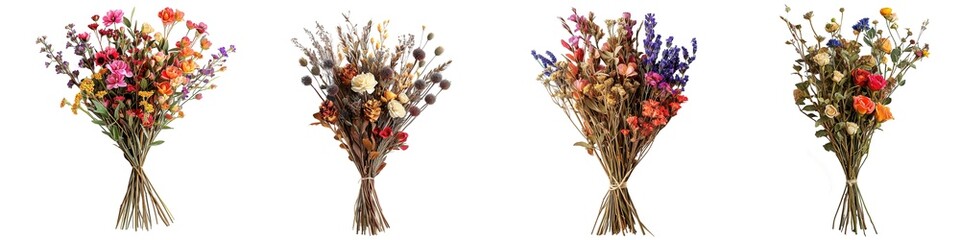 Wall Mural - Set of everlasting bouquet flowers isolated on transparent background